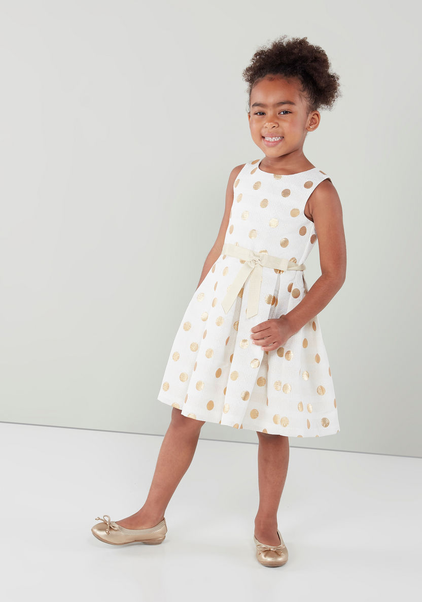Juniors Printed Dress with Round Neck and Bow Detail-Dresses%2C Gowns and Frocks-image-0