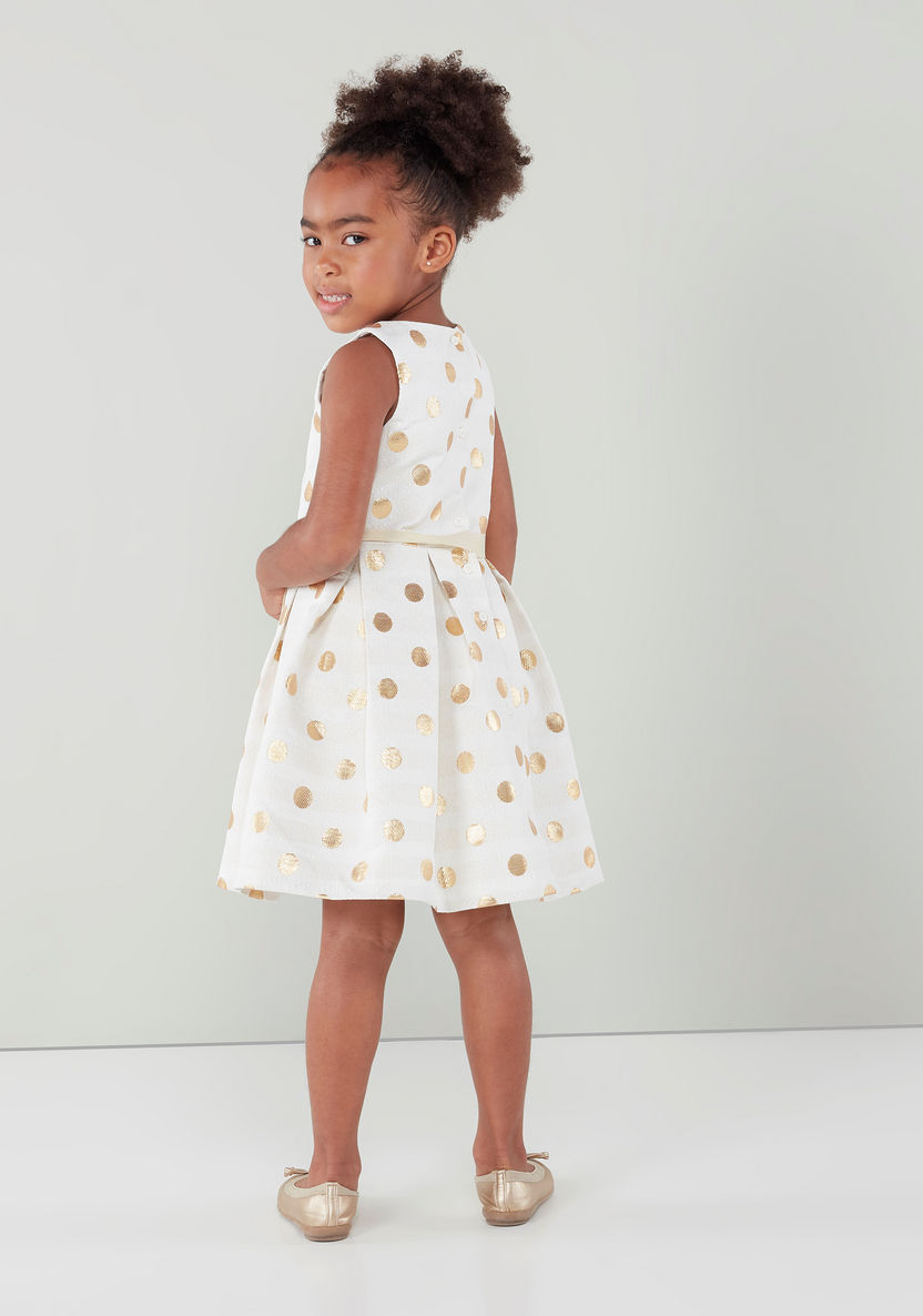 Juniors Printed Dress with Round Neck and Bow Detail-Dresses%2C Gowns and Frocks-image-1