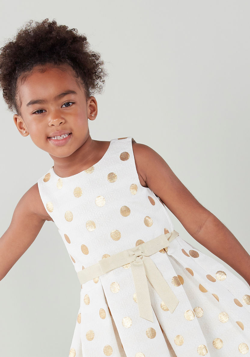 Juniors Printed Dress with Round Neck and Bow Detail-Dresses%2C Gowns and Frocks-image-2