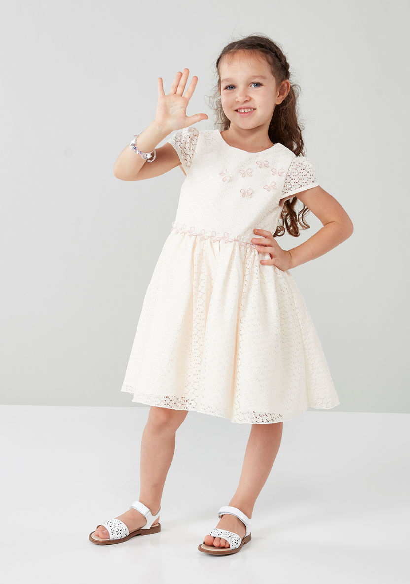 Juniors Textured A-line Dress with Applique-Dresses%2C Gowns and Frocks-image-0