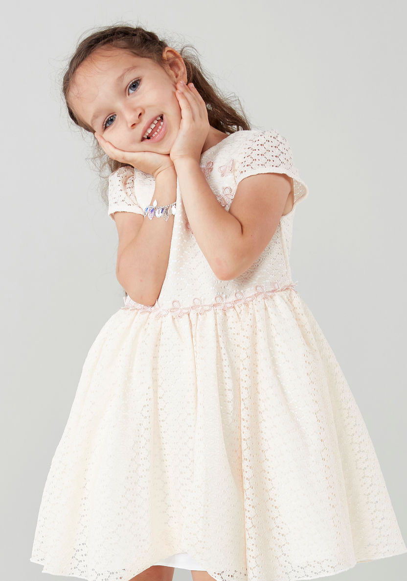 Juniors Textured A-line Dress with Applique-Dresses%2C Gowns and Frocks-image-1