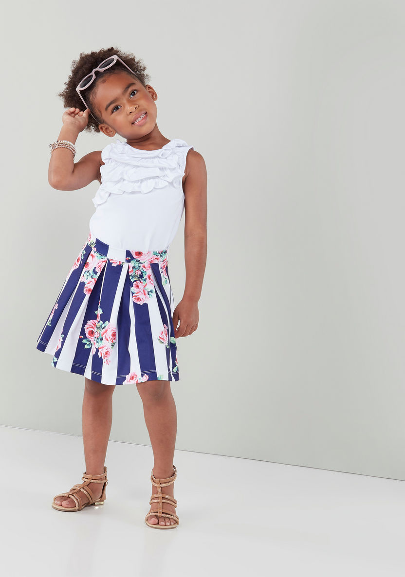 Juniors Frill Detail Sleeveless Top with Printed Skirt-Clothes Sets-image-0