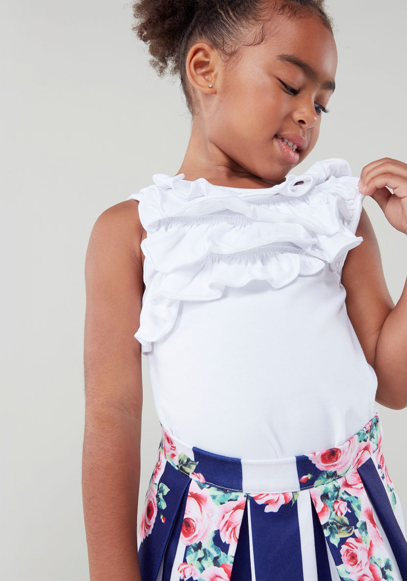 Juniors Frill Detail Sleeveless Top with Printed Skirt-Clothes Sets-image-1
