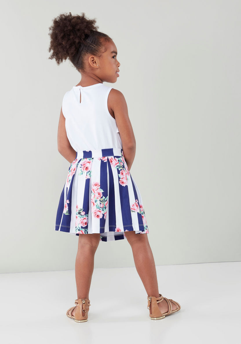 Juniors Frill Detail Sleeveless Top with Printed Skirt-Clothes Sets-image-2