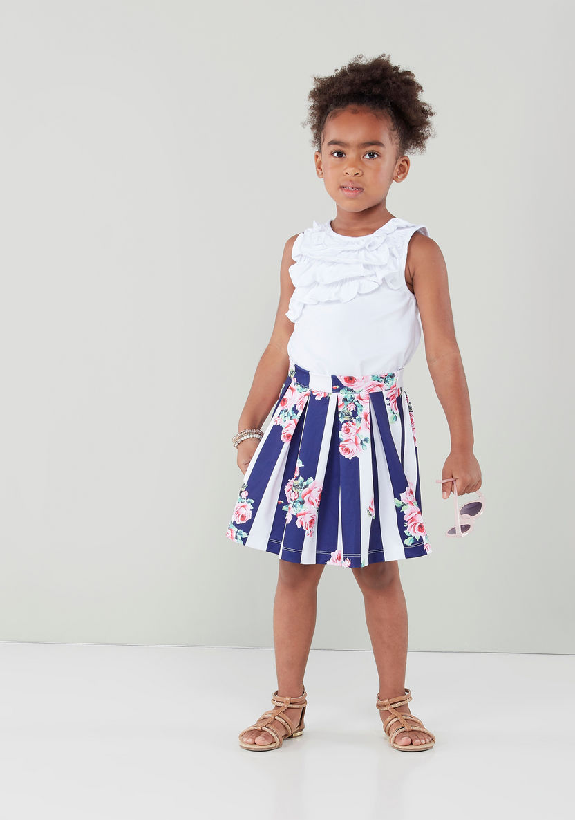 Juniors Frill Detail Sleeveless Top with Printed Skirt-Clothes Sets-image-3