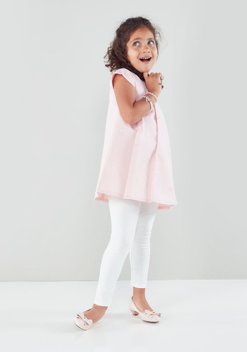 Juniors Pleated Cap Sleeves Tunic with Leggings-Clothes Sets-image-0