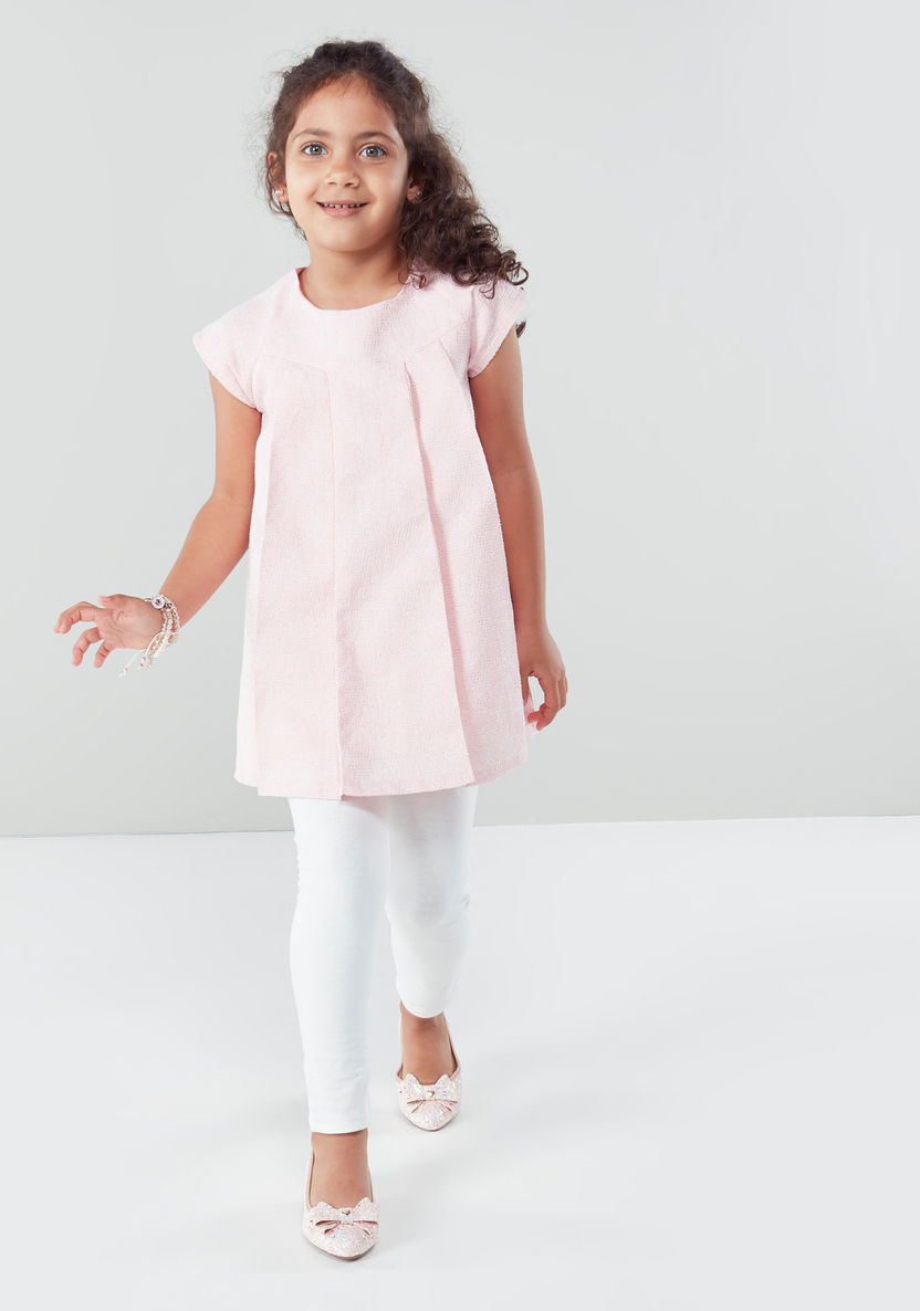 Juniors Pleated Cap Sleeves Tunic with Leggings-Clothes Sets-image-3