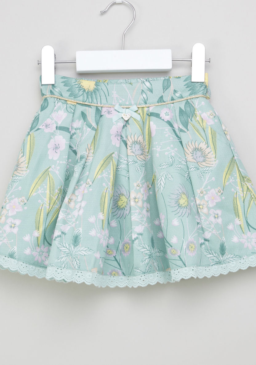 Eligo Floral Printed Skirt with Schiffli Hem-Skirts-image-0