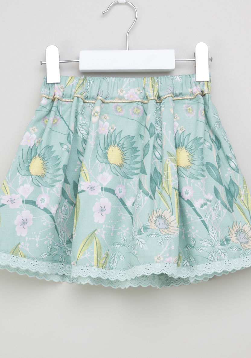 Eligo Floral Printed Skirt with Schiffli Hem-Skirts-image-2