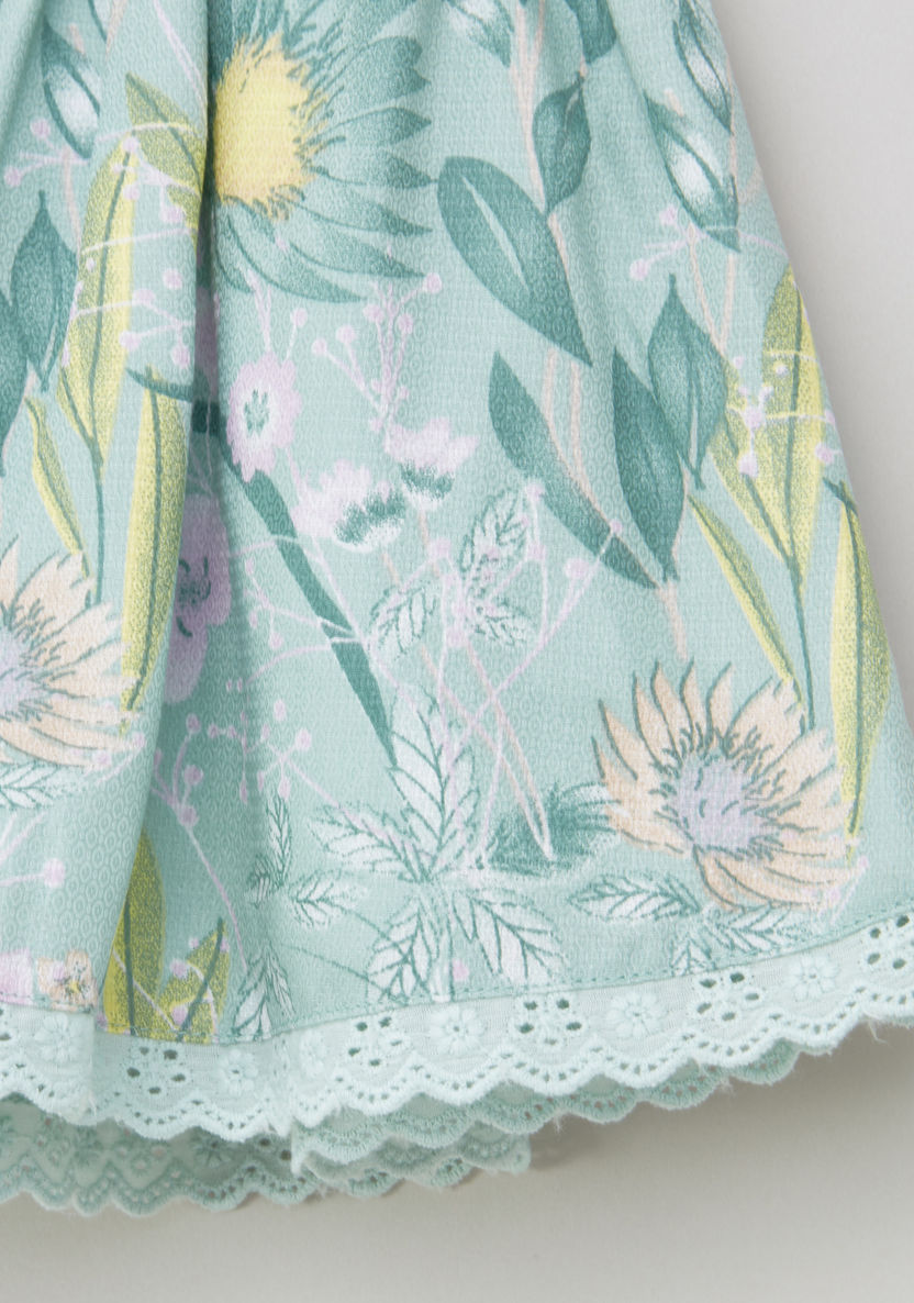 Eligo Floral Printed Skirt with Schiffli Hem-Skirts-image-3