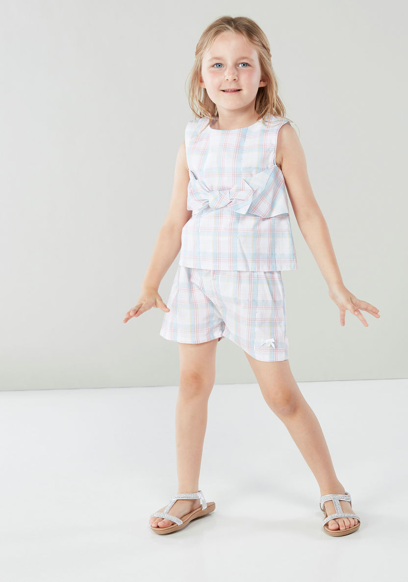 Eligo Chequered Sleeveless Romper with Bow Detail-Rompers%2C Dungarees and Jumpsuits-image-1