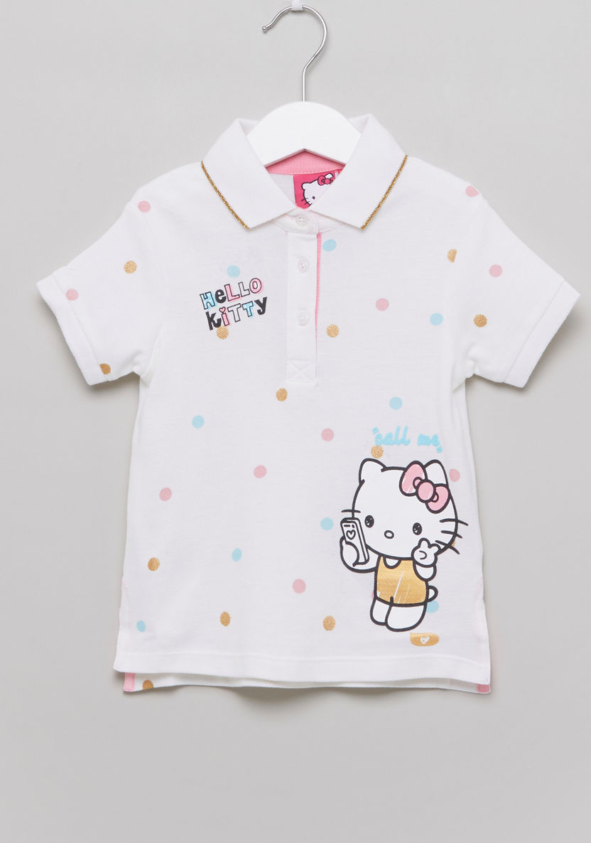 Hello Kitty Printed Polo Neck T-shirt-T Shirts-image-0