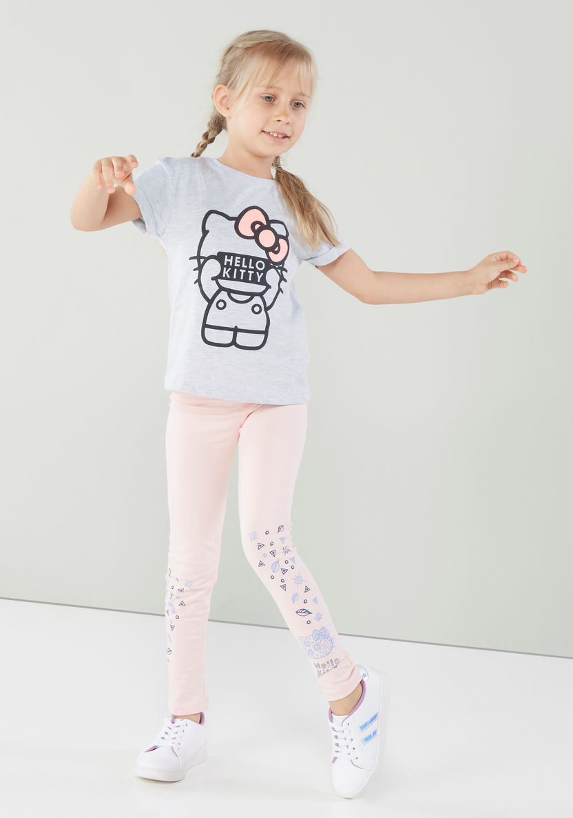 Hello Kitty Graphic Printed T-shirt with Round Neck and Short Sleeves-T Shirts-image-1