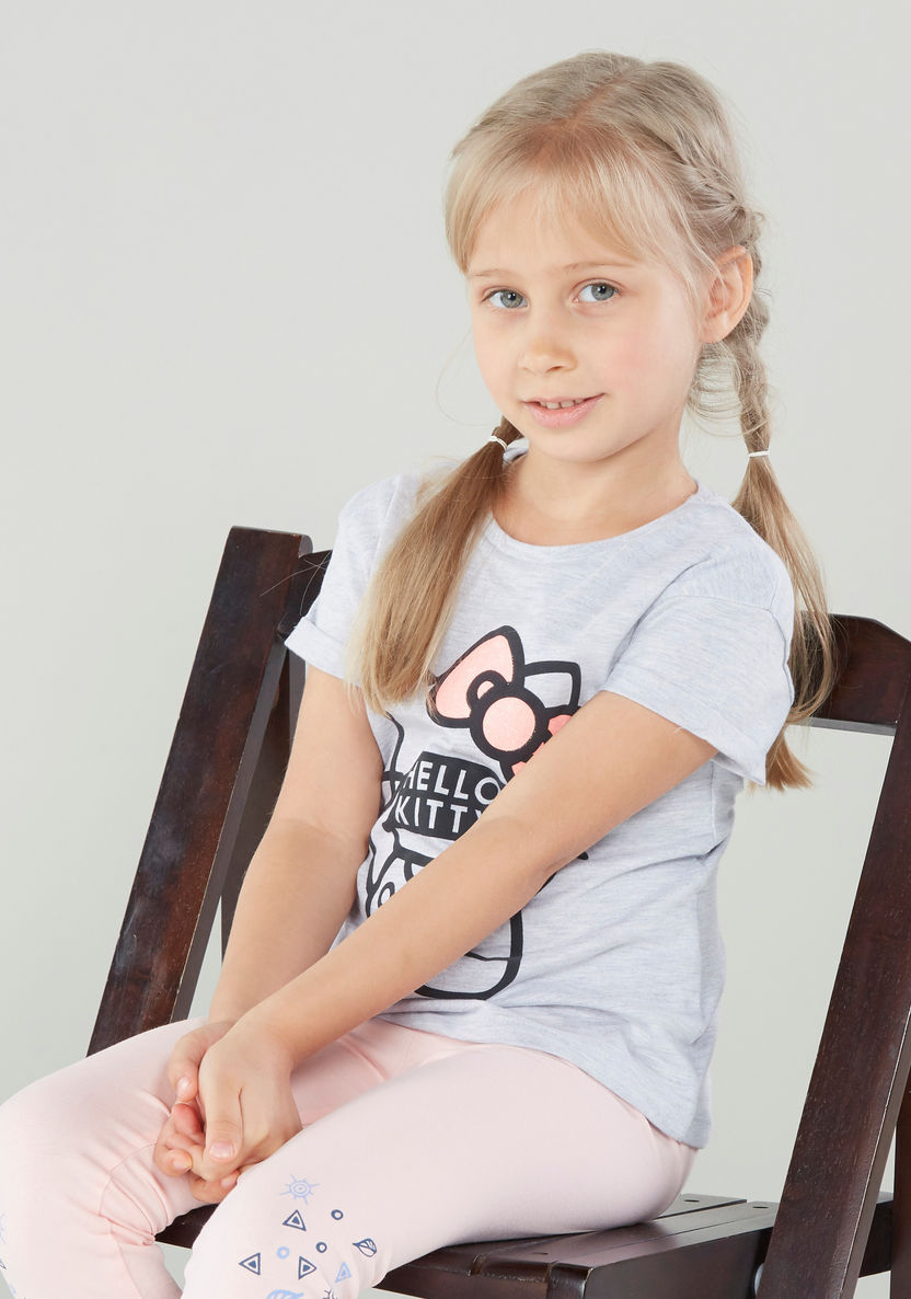 Hello Kitty Graphic Printed T-shirt with Round Neck and Short Sleeves-T Shirts-image-3