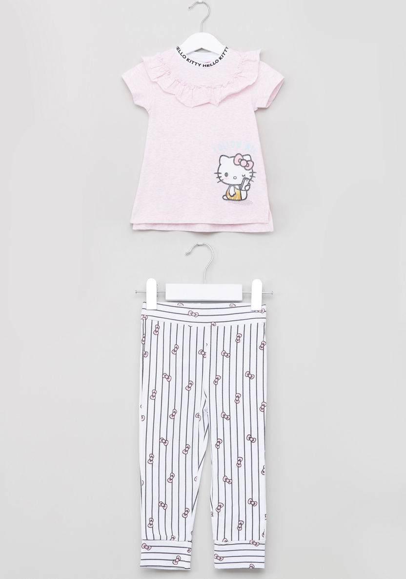 Hello Kitty Printed Top with Jog Pants-Nightwear-image-0
