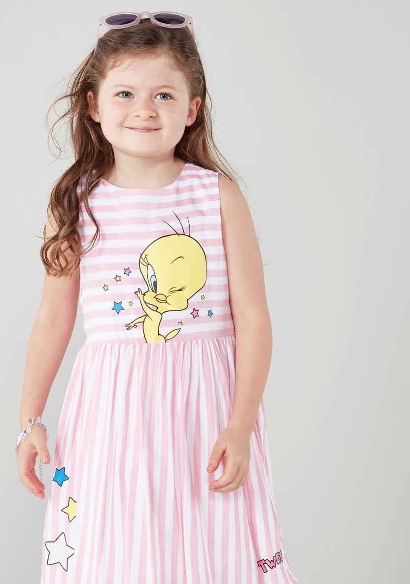 Warner Bros Tweety Printed Striped A-line Dress-Dresses%2C Gowns and Frocks-image-1