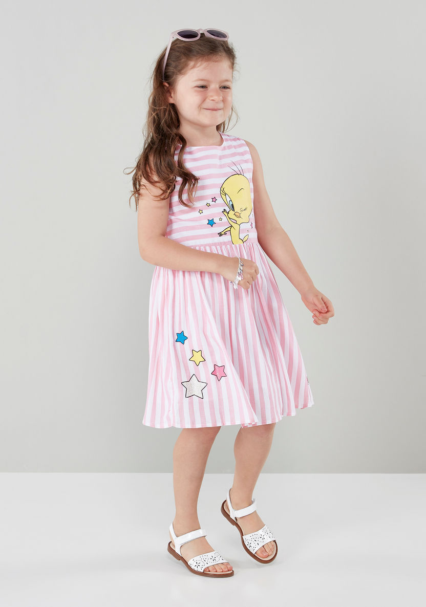 Warner Bros Tweety Printed Striped A-line Dress-Dresses%2C Gowns and Frocks-image-3