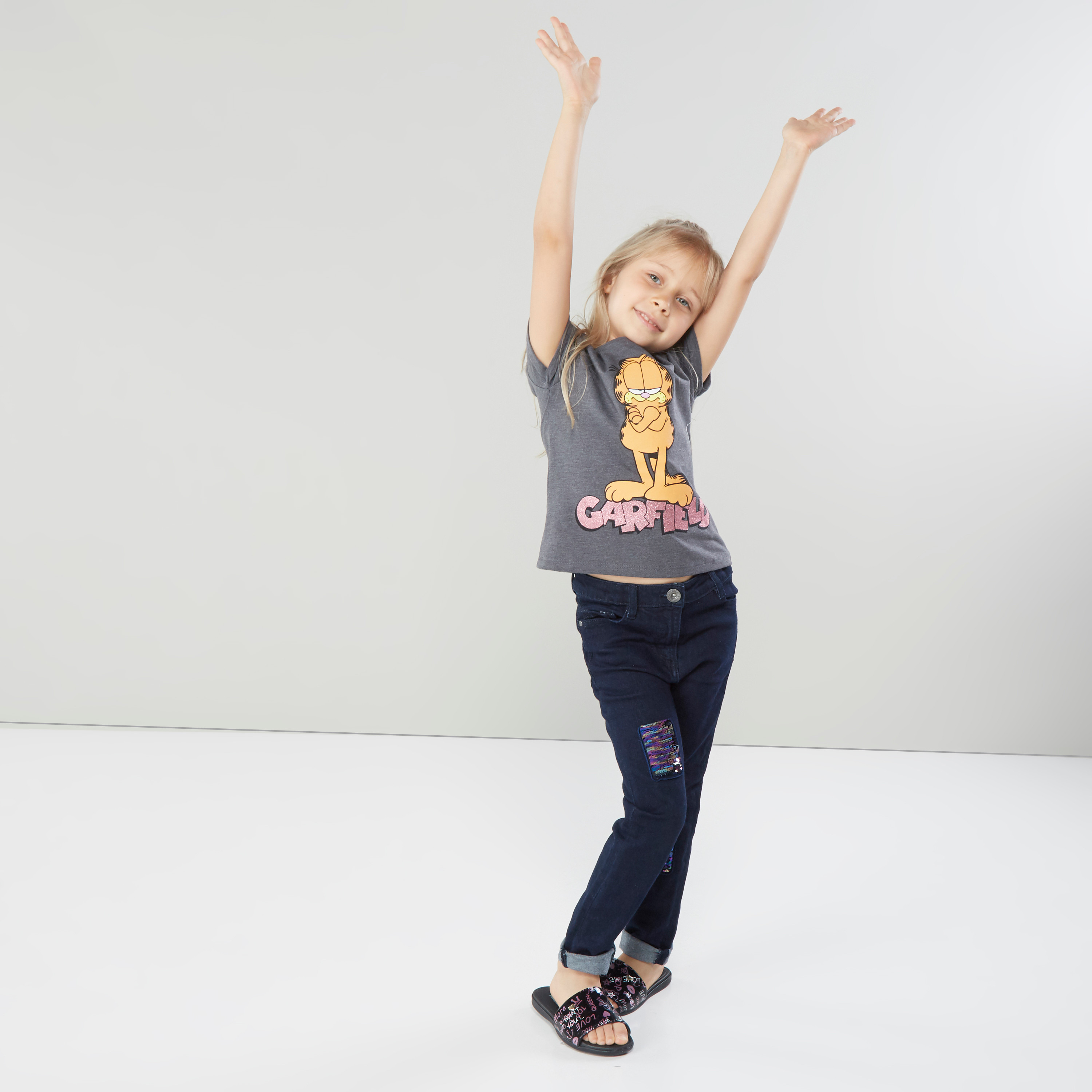 Garfield Printed T-shirt with Round Neck and Short Sleeves-girls-clothing-tshirts-image-2