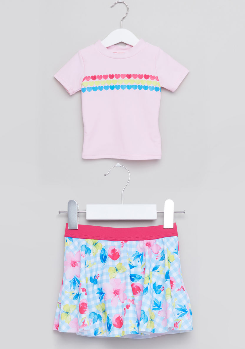 Juniors Printed Round Neck T-shirt with Skirt-Swimwear-image-0