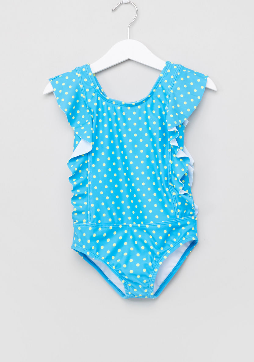 Juniors Polka Dot Printed Swimsuit with Cap-Swimwear-image-1