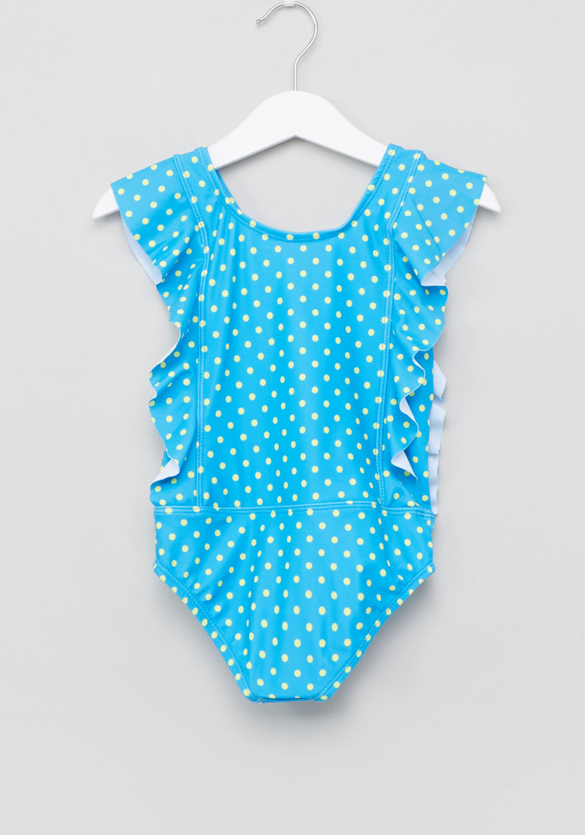 Juniors Polka Dot Printed Swimsuit with Cap-Swimwear-image-2