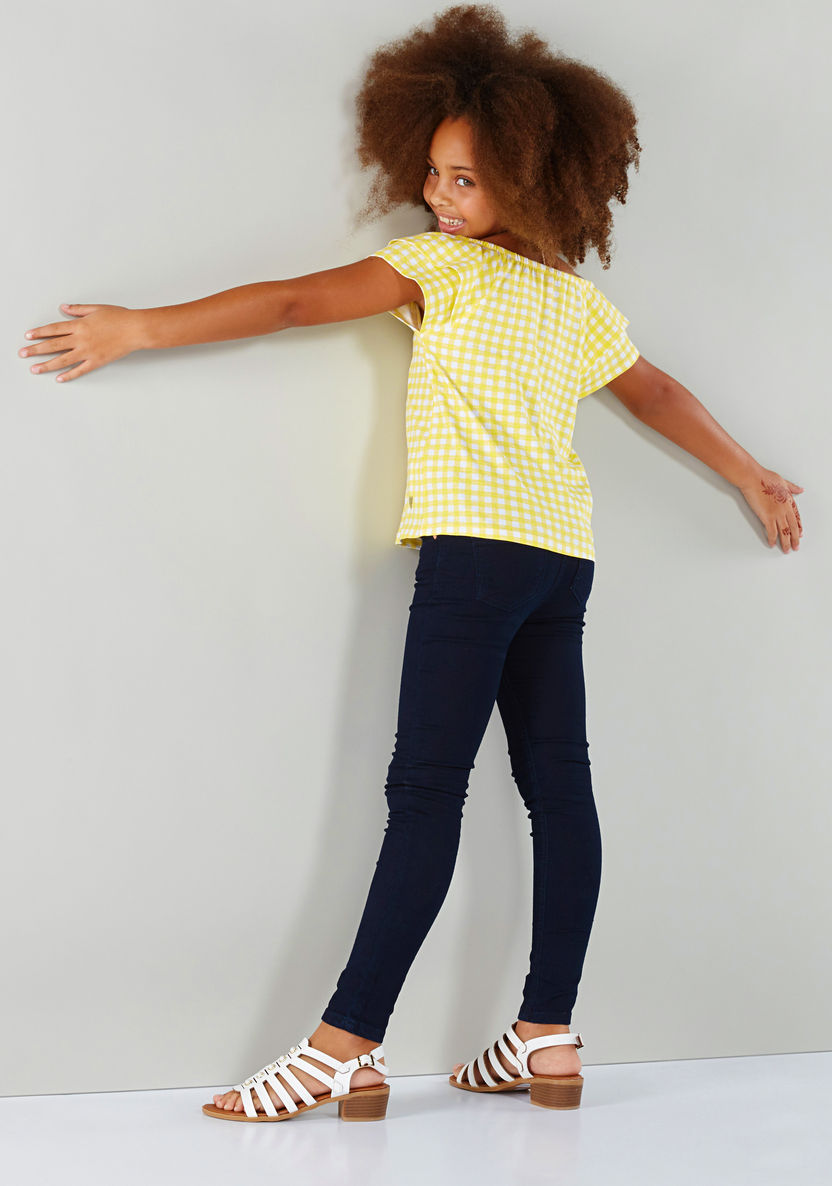 Juniors Chequered Off Shoulder Top-Blouses-image-3