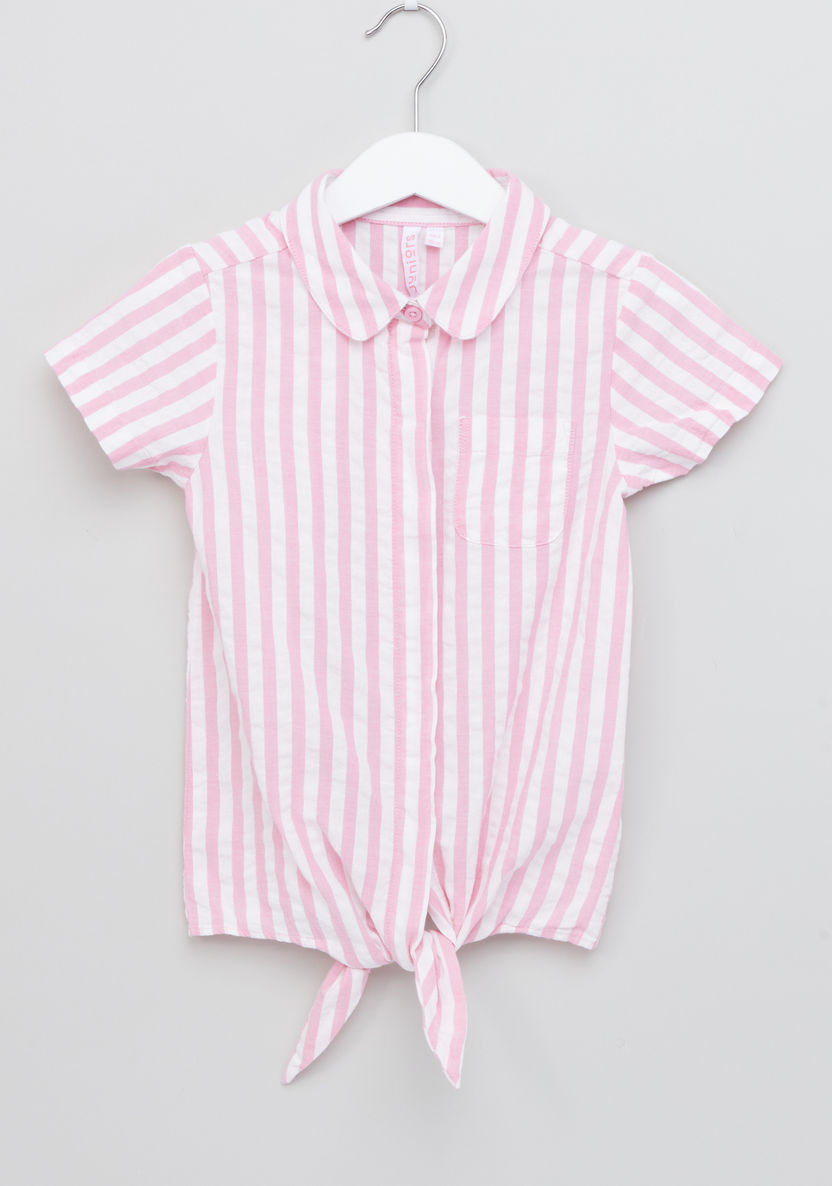 Juniors Striped Front Knot Detail Top-Blouses-image-0
