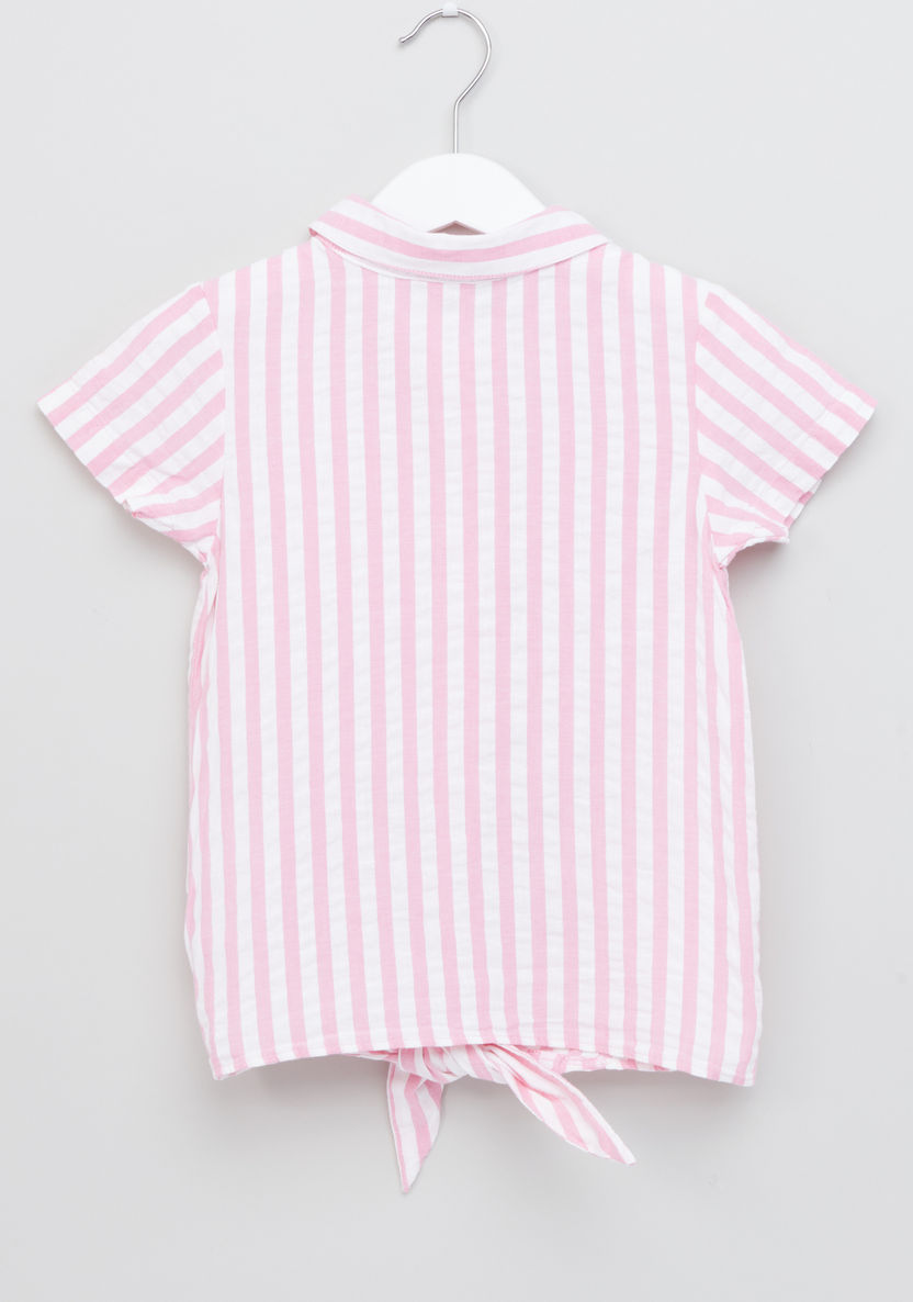 Juniors Striped Front Knot Detail Top-Blouses-image-2