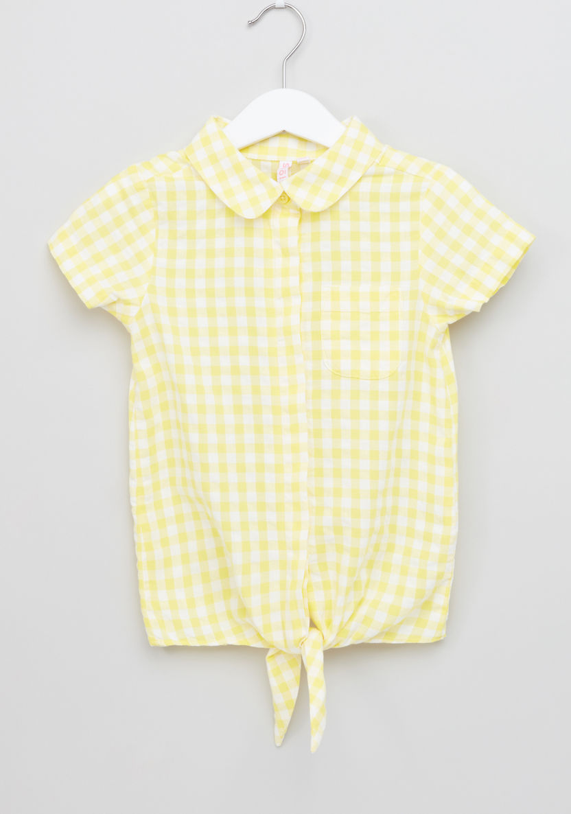 Juniors Chequered Knot Detail Top-Blouses-image-0