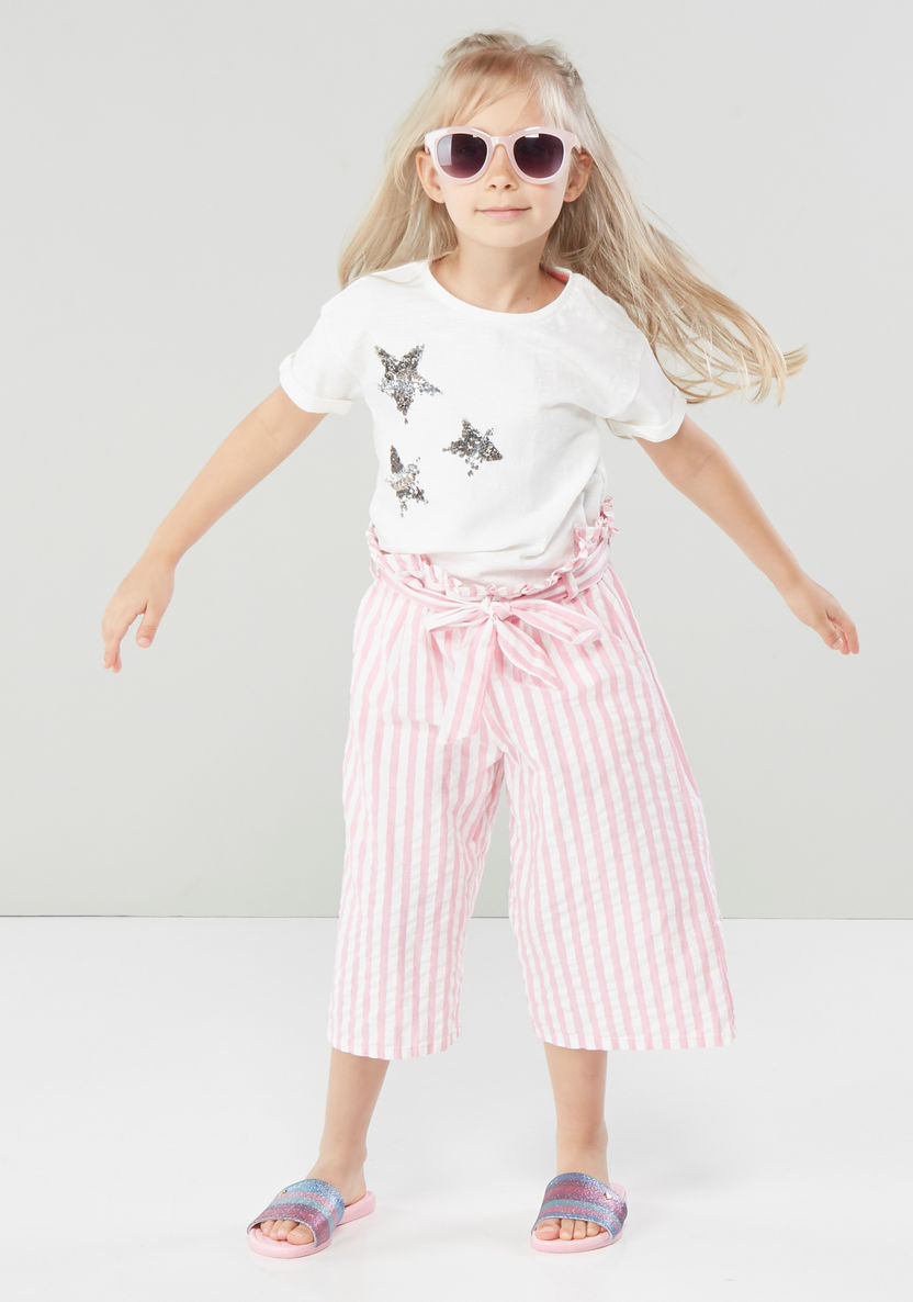 Juniors Striped Pants with Paper Bag Waist and Tie Ups-Pants-image-0