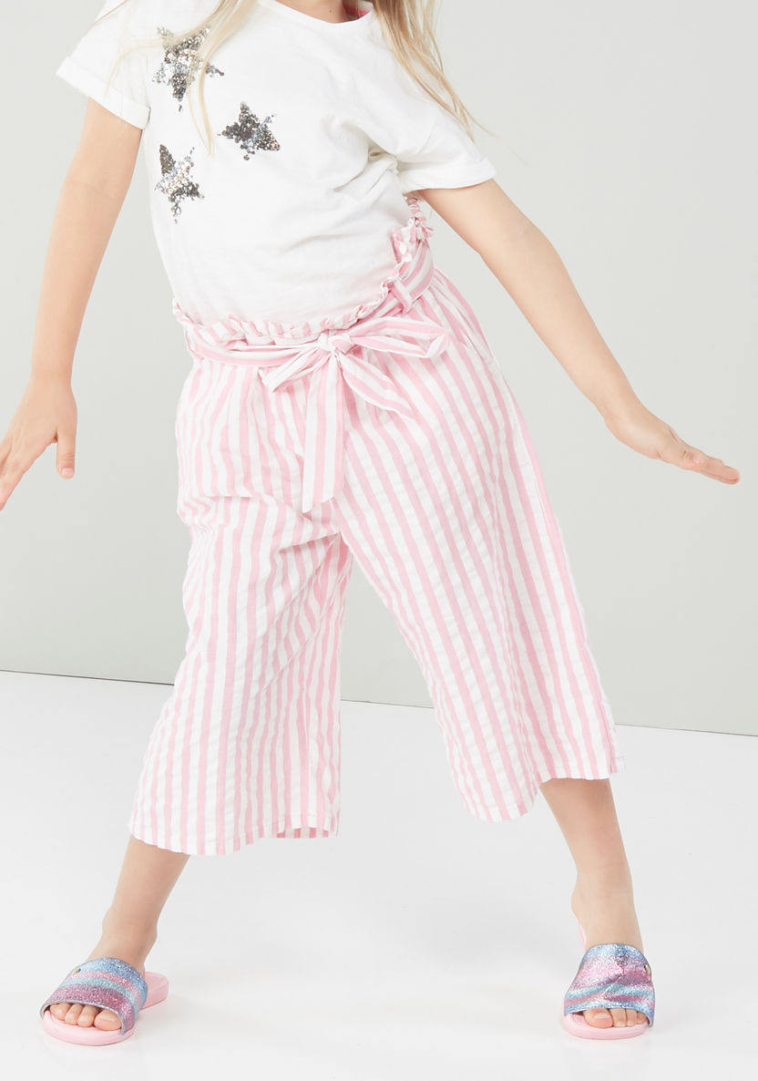 Juniors Striped Pants with Paper Bag Waist and Tie Ups-Pants-image-1