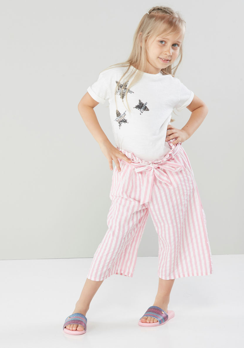 Juniors Striped Pants with Paper Bag Waist and Tie Ups-Pants-image-2