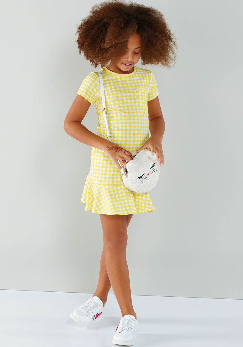 Juniors Chequered Round Neck Short Sleeves Dress-Dresses%2C Gowns and Frocks-image-4