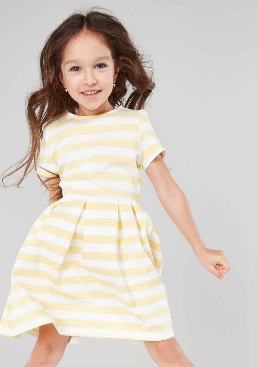 Striped Short Sleeves Dress-Dresses%2C Gowns and Frocks-image-1
