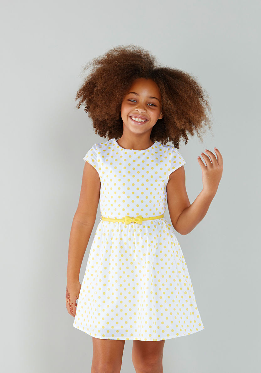 Juniors Polka Dot Printed Cap Sleeves Dress-Dresses%2C Gowns and Frocks-image-0