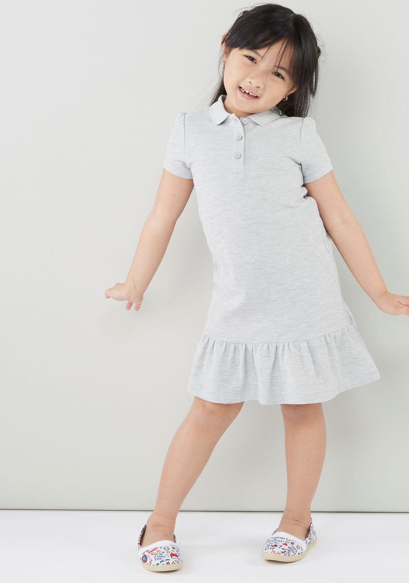 Juniors Solid Dress with Polo Neck and Short Sleeves-Dresses%2C Gowns and Frocks-image-1