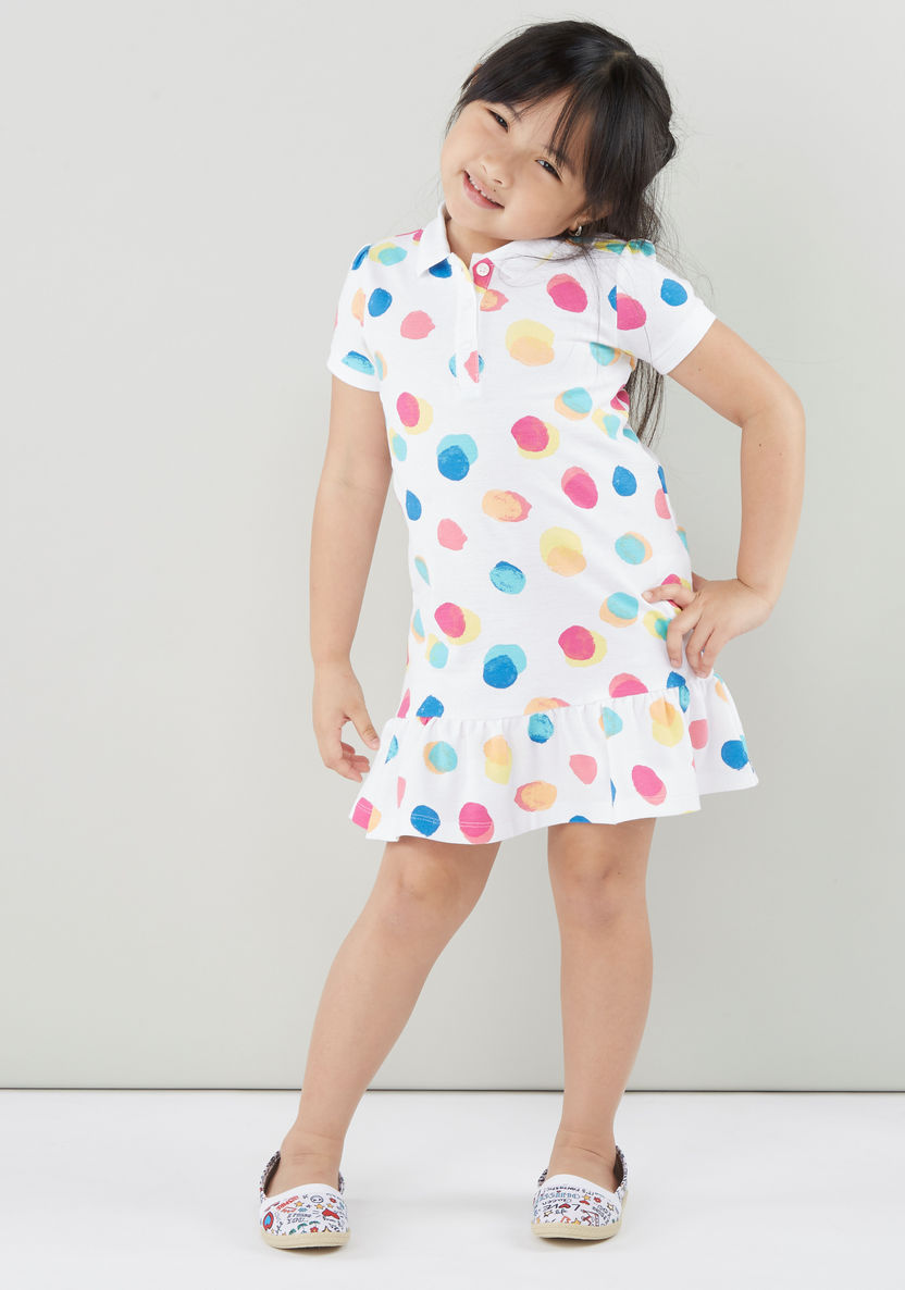 Juniors Polka Dot Printed Dress with Polo Neck-Dresses%2C Gowns and Frocks-image-0
