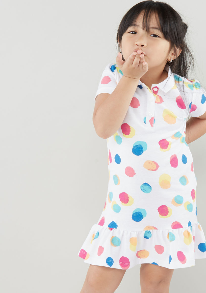 Juniors Polka Dot Printed Dress with Polo Neck-Dresses%2C Gowns and Frocks-image-1