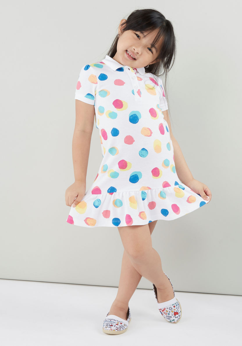 Juniors Polka Dot Printed Dress with Polo Neck-Dresses%2C Gowns and Frocks-image-2
