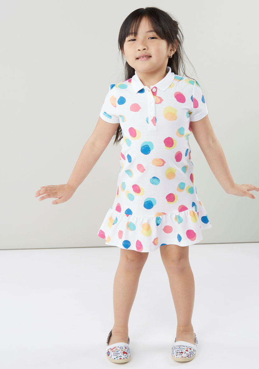 Juniors Polka Dot Printed Dress with Polo Neck-Dresses%2C Gowns and Frocks-image-4