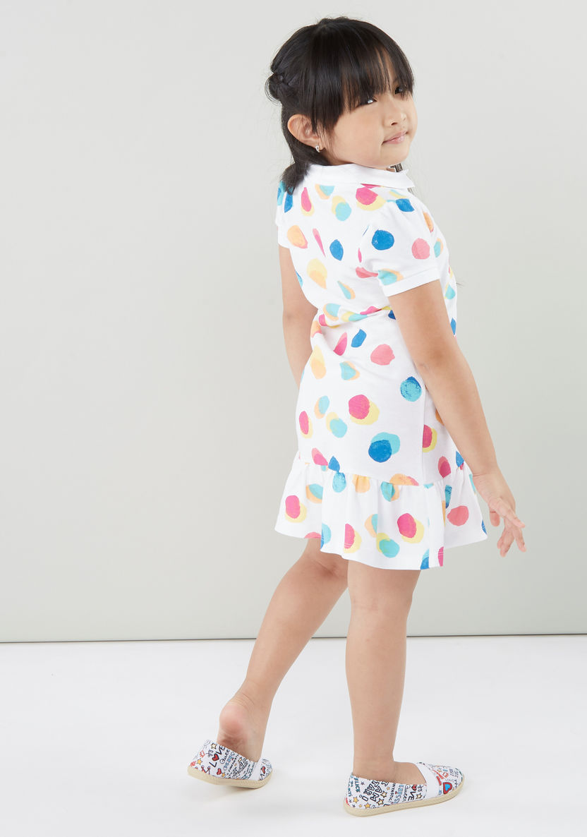 Juniors Polka Dot Printed Dress with Polo Neck-Dresses%2C Gowns and Frocks-image-5