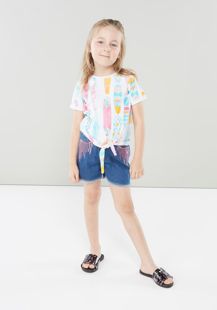 Juniors Printed Short Sleeves Top with Knot Detail-Blouses-image-0