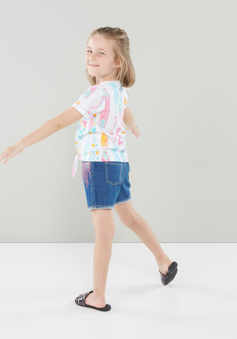 Juniors Printed Short Sleeves Top with Knot Detail-Blouses-image-1