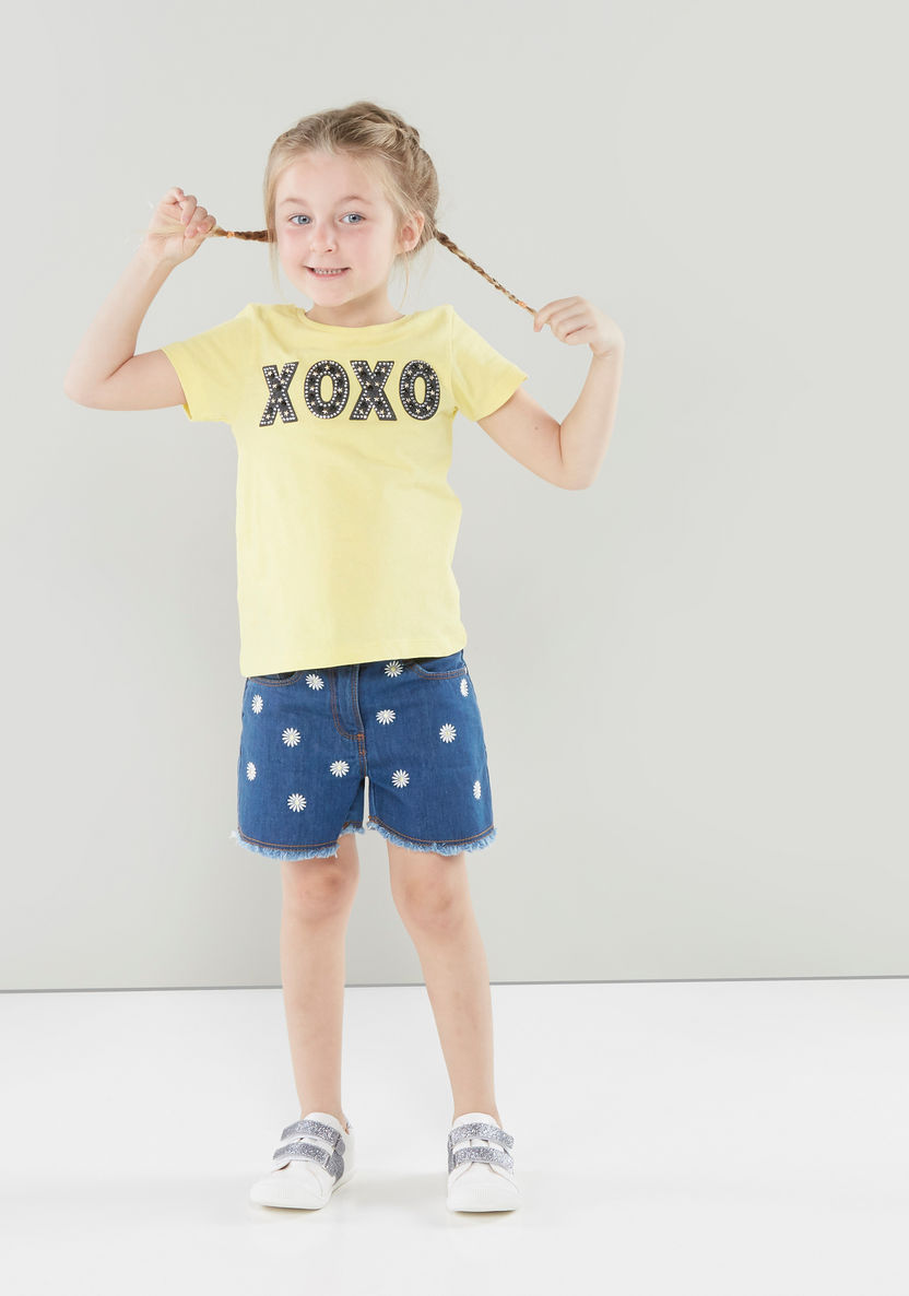 Juniors Embellished T-shirt with Round Neck and Short Sleeves-T Shirts-image-0