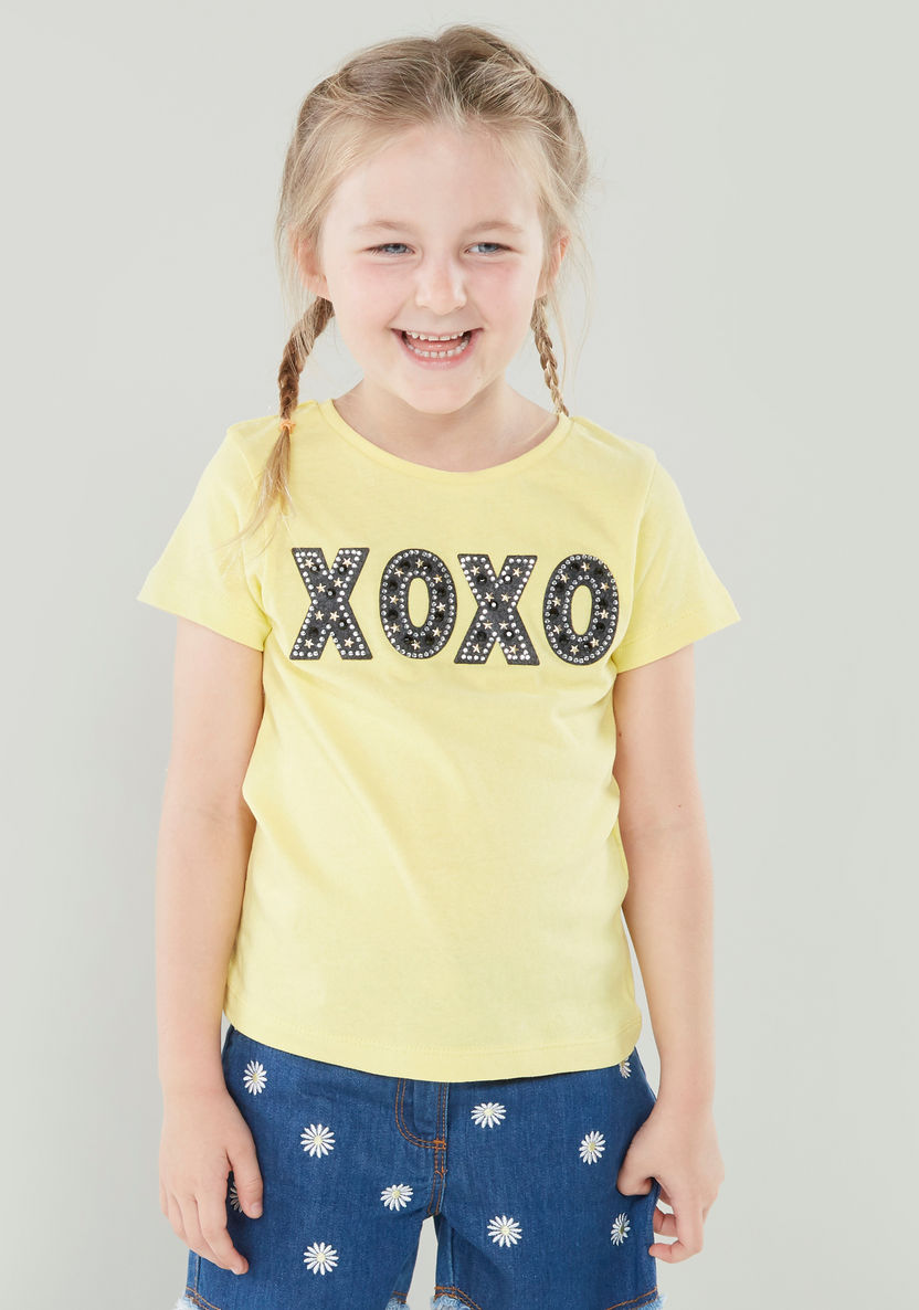 Juniors Embellished T-shirt with Round Neck and Short Sleeves-T Shirts-image-3