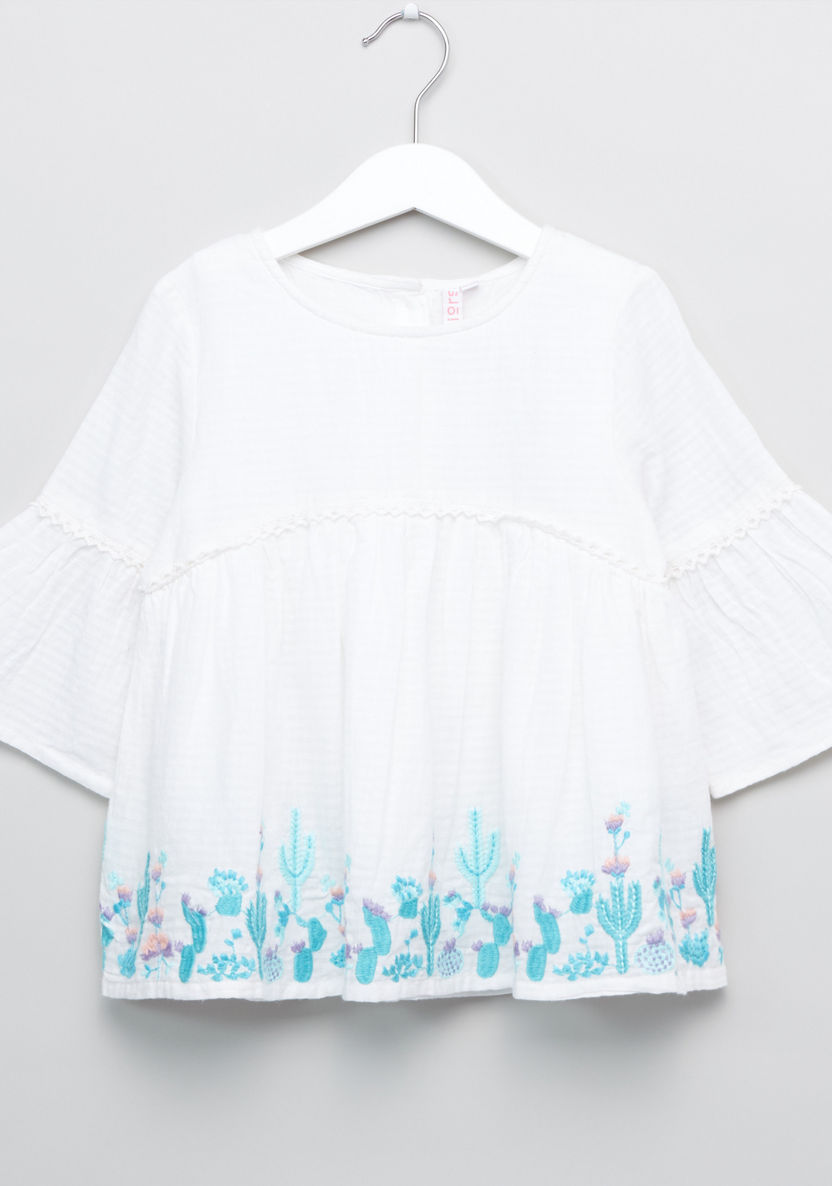 Juniors Embroidered Flared Sleeves Top-Blouses-image-0
