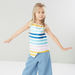 Juniors Striped Sleeveless Top with Round Neck-Blouses-thumbnail-0