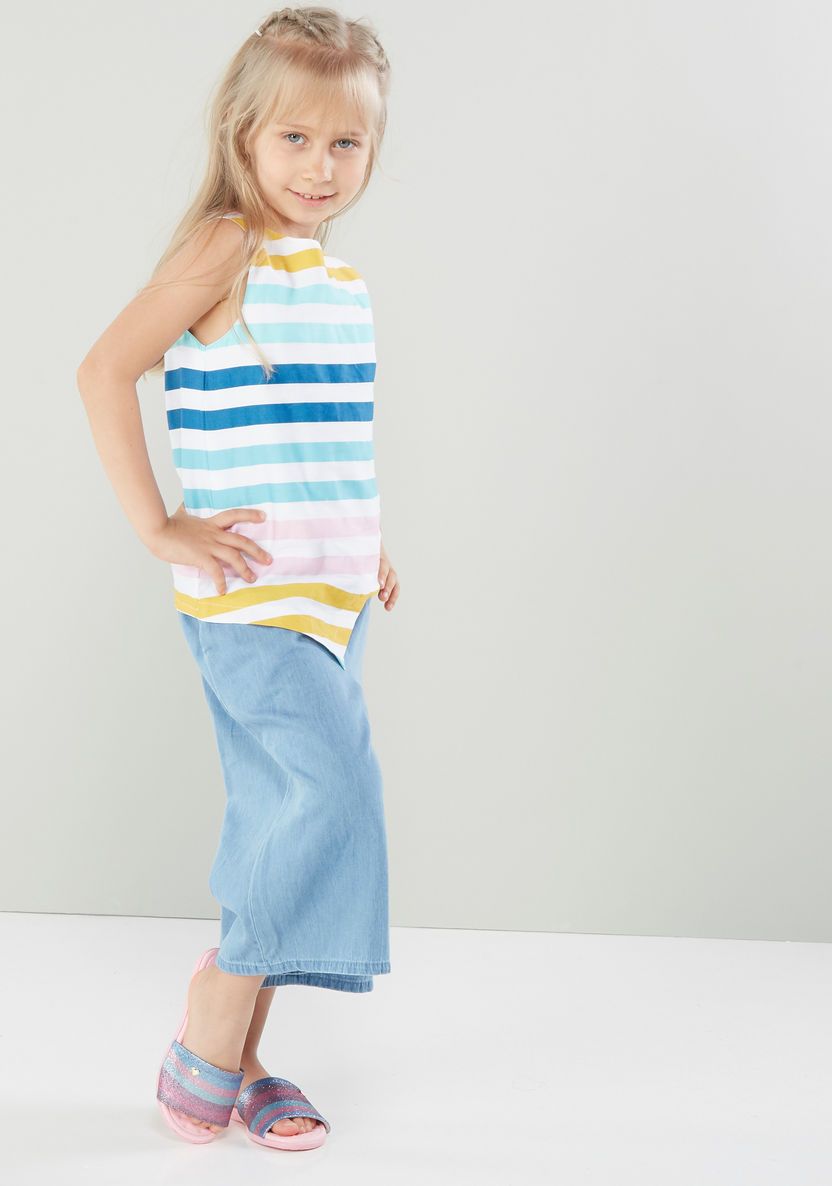Juniors Striped Sleeveless Top with Round Neck-Blouses-image-1