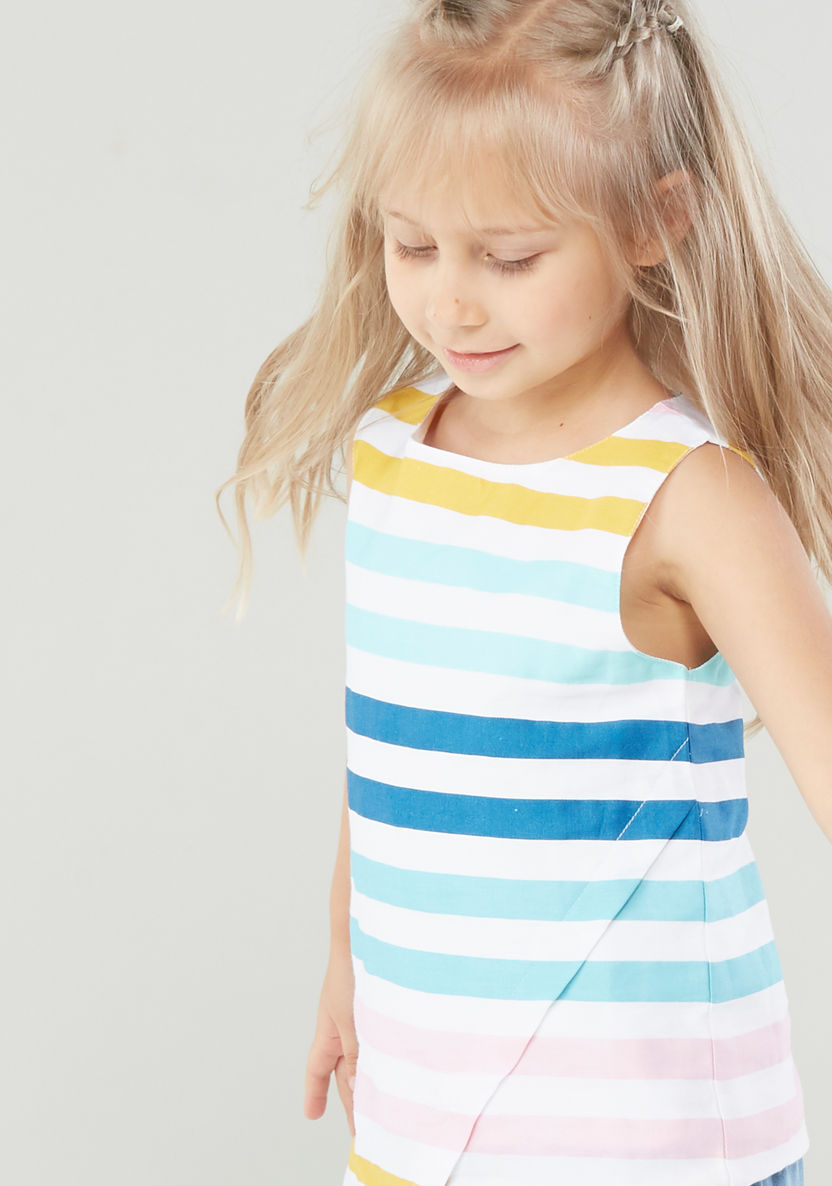 Juniors Striped Sleeveless Top with Round Neck-Blouses-image-2