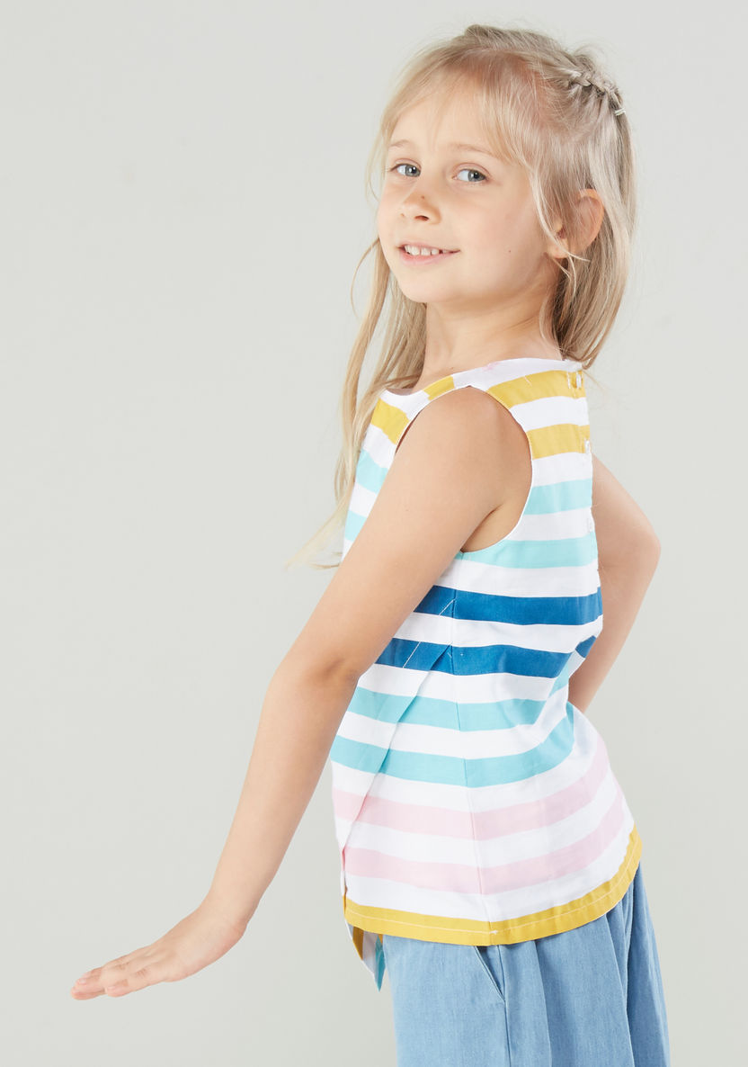Juniors Striped Sleeveless Top with Round Neck-Blouses-image-3